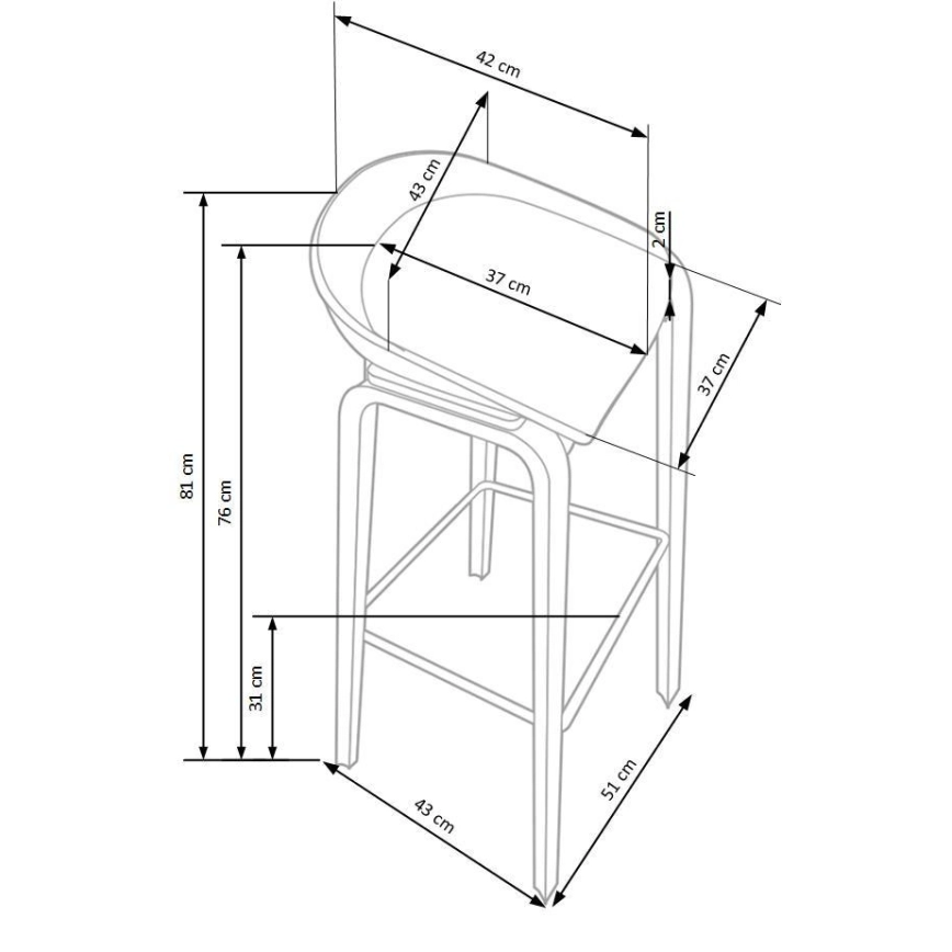 Barkruk 81x51 cm beige/wit
