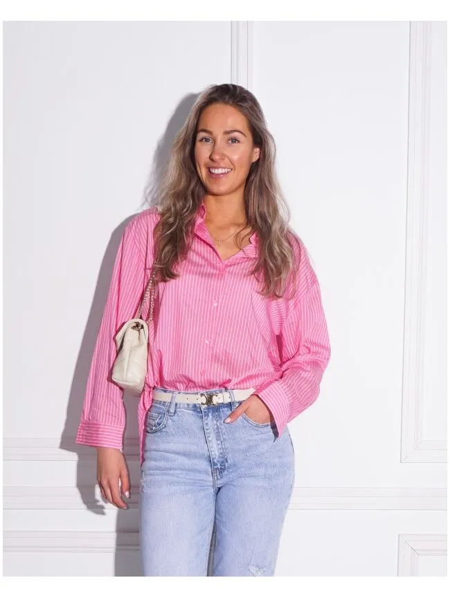 BLOUSE FIJN STREEPJE ROZE