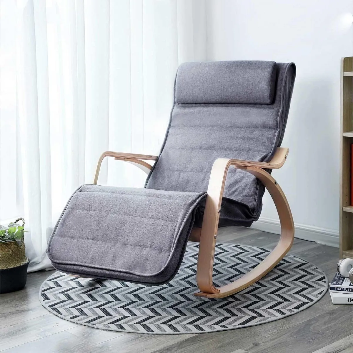 Fauteuil Schommelstoel Schommelstoel Relax Stoel Ä°mitatie Linnen Grijs