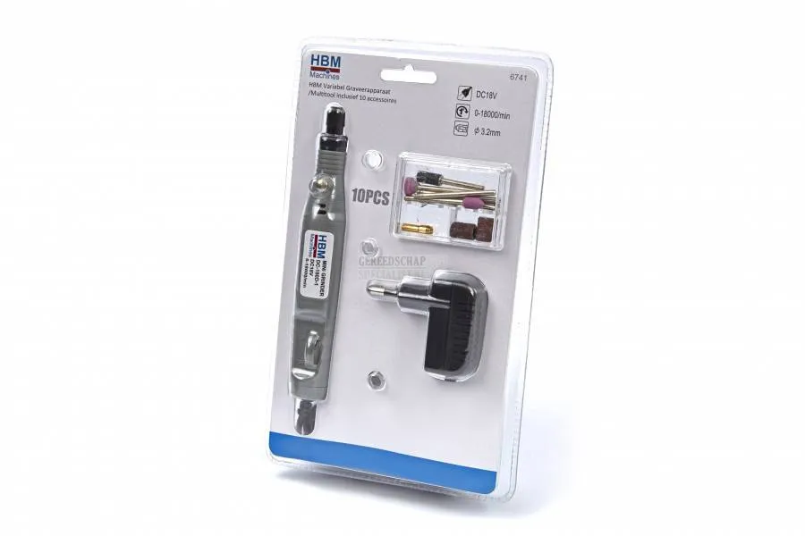 HBM variabel graveerapparaat / multitool met 10 accessoires