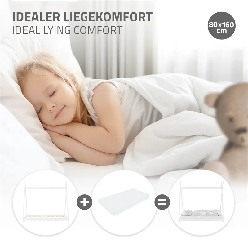 Kinderbed Tipi 80x160 cm wit gemaakt van dennenhout Houten bed met lattenbodem ML design