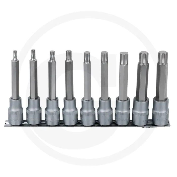 Ks tools 1/2" bit-dopsleutelset ribe, 9-dlg, m5-m14, lange uitvoering, mat satiniert