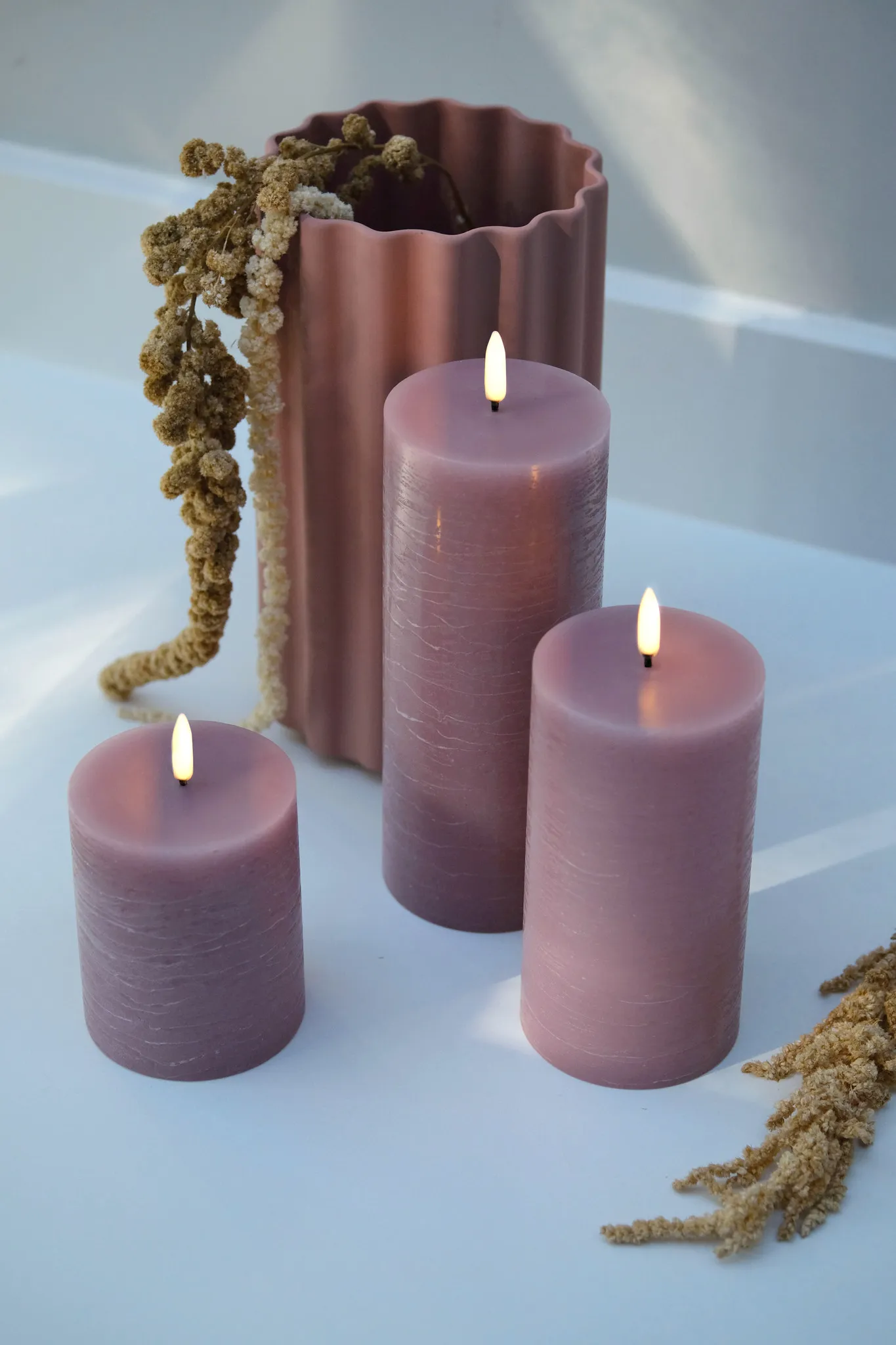 LED pillar candle, Dusty rose, Rustic, 7,8x10 cm