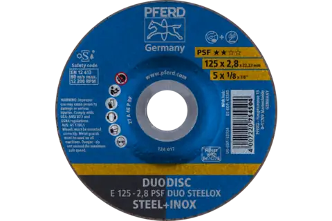 Pferd Doorslijpschijf DUODISC E 125 X 2,8 X 22,23 PSF DUO STEELOX