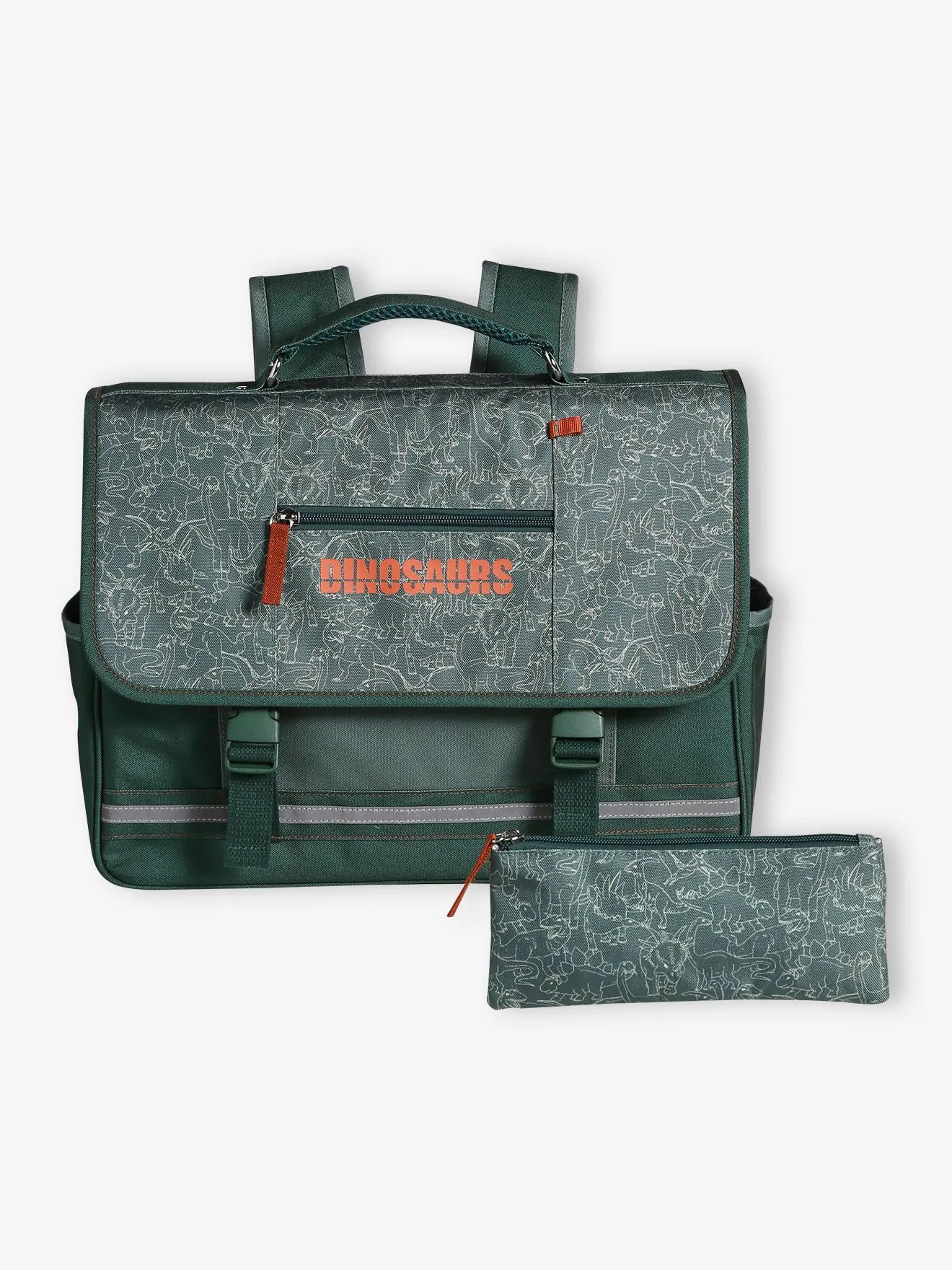 VERTBAUDET  SCHOOLTAS + ETUI DINO VOOR JONGENS  DENNEN