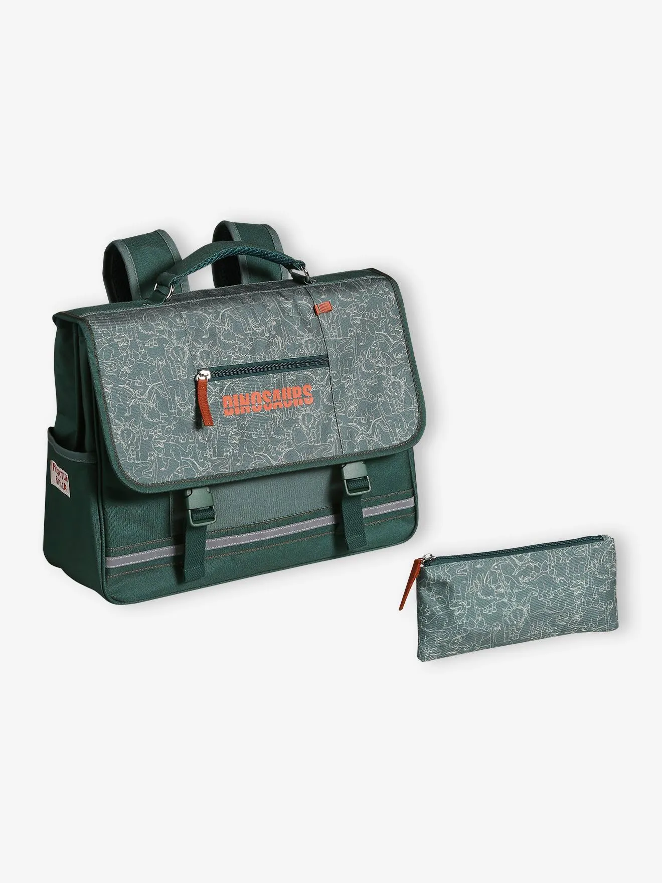 VERTBAUDET  SCHOOLTAS + ETUI DINO VOOR JONGENS  DENNEN